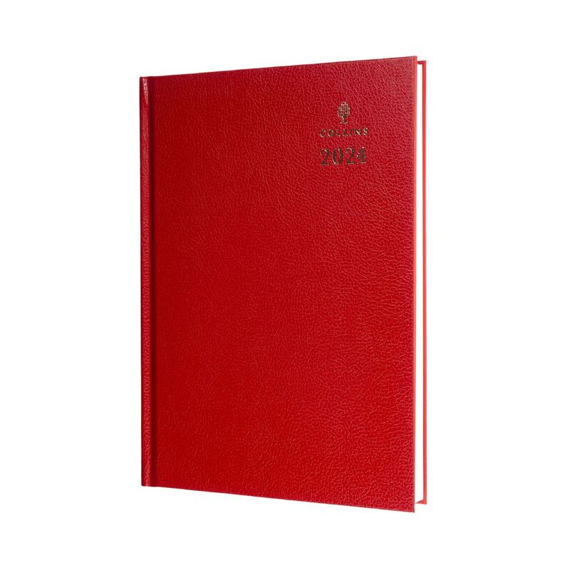 Collins Debden Desk Calendar Year 2024 A4 Day-To-Page Business Diary - Red