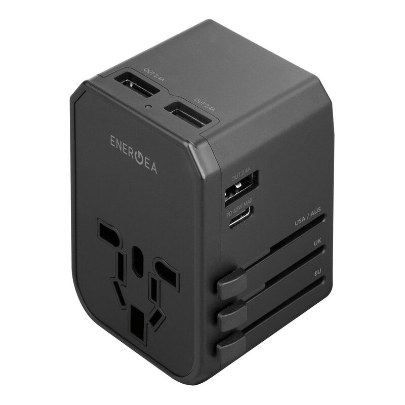 Energea Travel World Adapter GaN 65 1A 2C 65W - Gunmetal