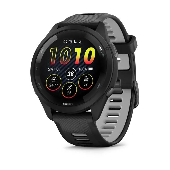 Garmin Forerunner 265 Smartwatch - Black Bezel And Case With Black/Powder Gray Silicone Band