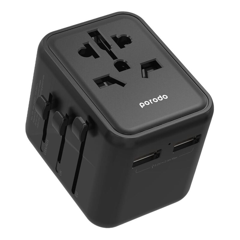 Porodo Dual USB-A Universal Travel Adapter 2.4A - Black Porodo Dual USB-A Universal Travel Adapter 2.4A - Black