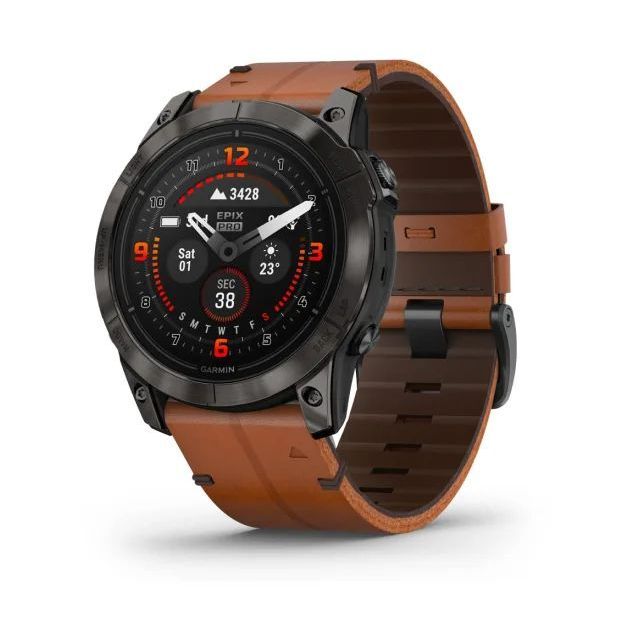 Garmin epix Pro (Gen 2) - Sapphire Edition Smartwatch - Carbon Grey DLC Titanium with Chestnut Leather Band (51mm)