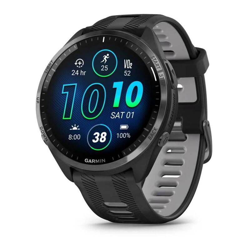 Garmin Forerunner 965 Smartwatch - Carbon Grey Dlc Titanium Bezel With Black Case And Black/Powder Grey Silicone Band