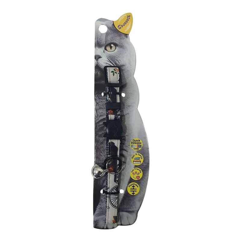 Swooosh Sighseeing Fashion Safe Cat Collar - Collorful White Swooosh Sighseeing Fashion Safe Cat Collar - Collorful White