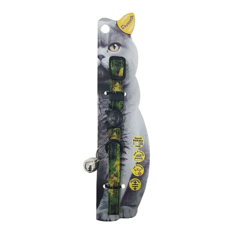 Swooosh Only Green Green Cat Safe Cat Collar - Army Green