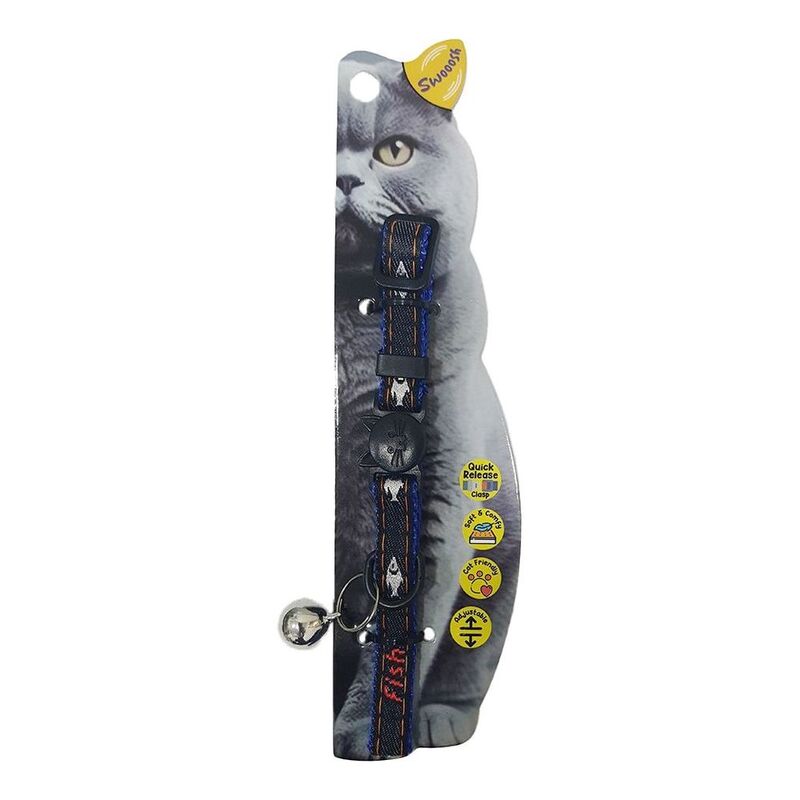Swooosh Samach In Jeans Nylon Safe Cat Collar - Blue Swooosh Samach In Jeans Nylon Safe Cat Collar - Blue