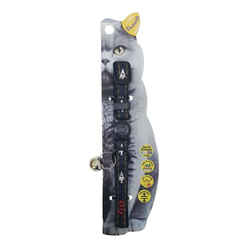Swooosh Samach In Jeans Nylon Safe Cat Collar - Black Swooosh Samach In Jeans Nylon Safe Cat Collar - Black