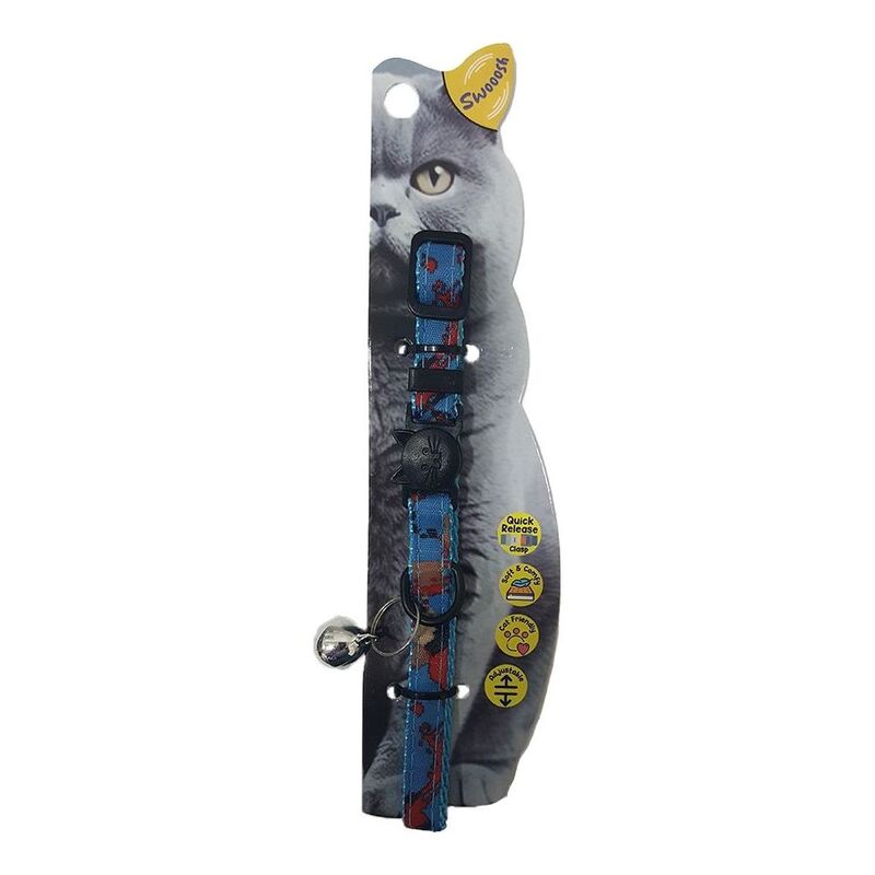 Swooosh Raining Colors Nylon Safe Cat Collar - Blue Swooosh Raining Colors Nylon Safe Cat Collar - Blue