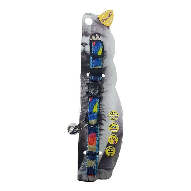 Swooosh Rainbow Cat Nylon Safe Cat Collar - Blue