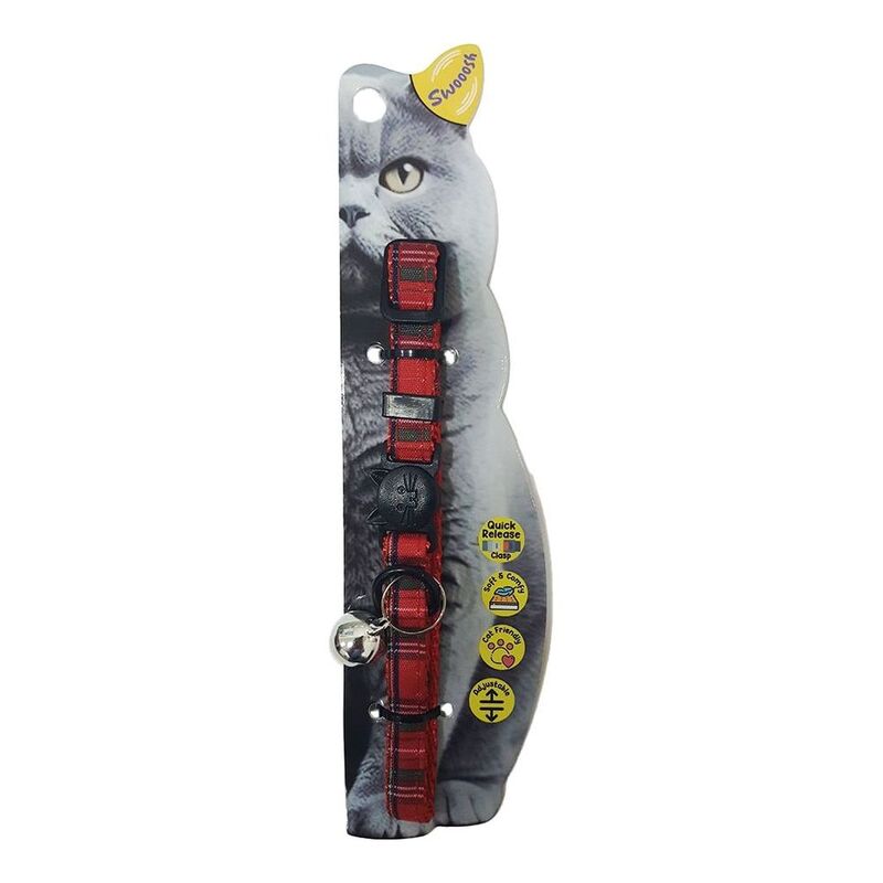 Swooosh Flying Lines Plain Grid Safe Cat Collar - Red