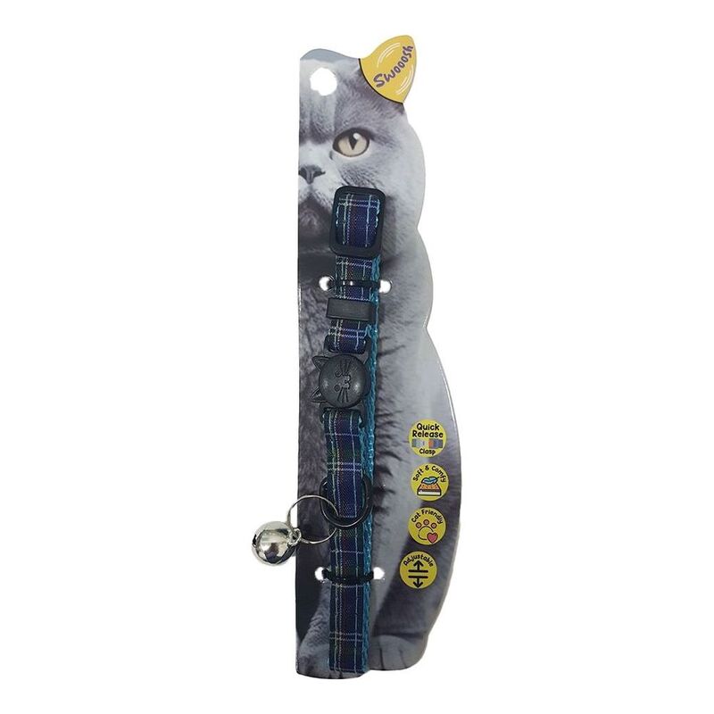 Swooosh Flying Lines Plain Grid Safe Cat Collar - Blue