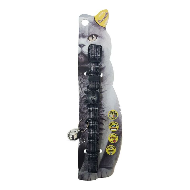 Swooosh Flying Lines Plain Grid Safe Cat Collar - Grey