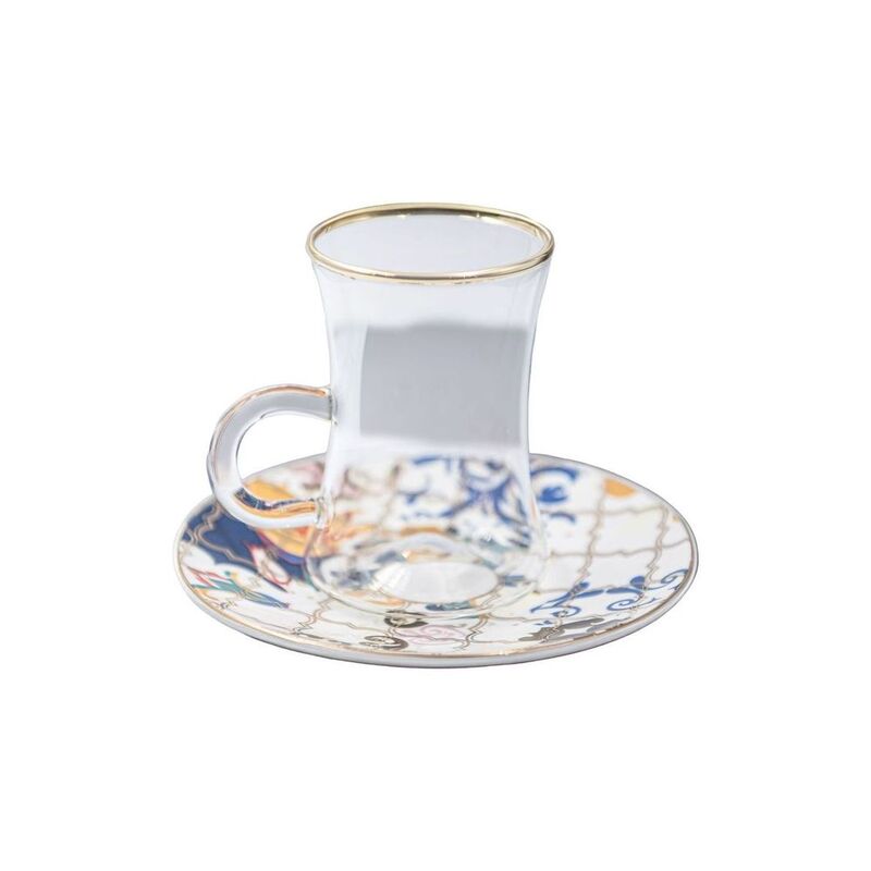 Roomours Blue Flower Tea Cups & Saucer (Set of 6) - Blue Roomours Blue Flower Tea Cups & Saucer (Set of 6) - Blue