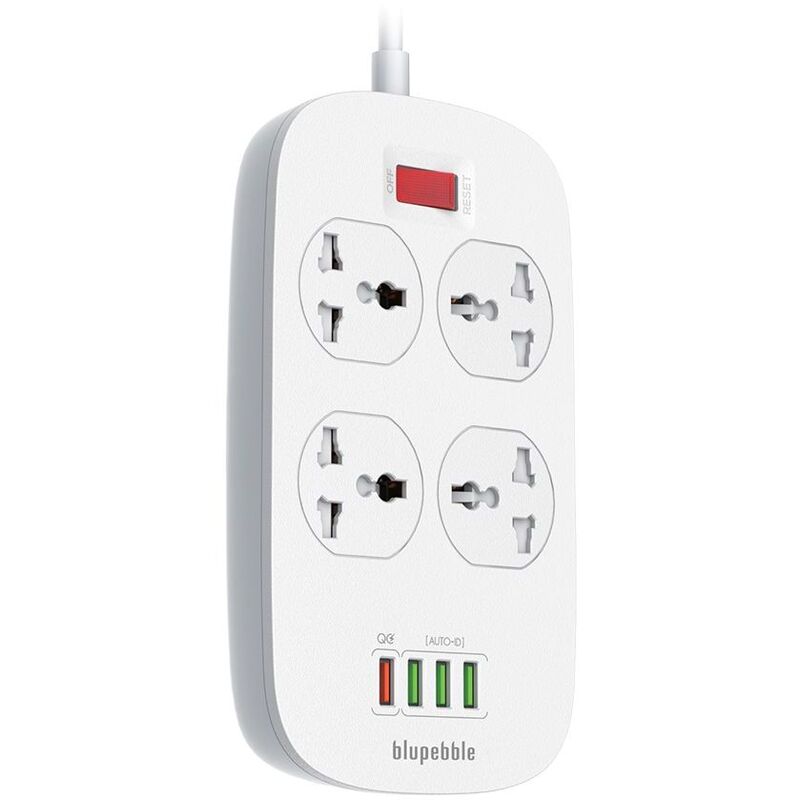 Blupebble Surge Protection 4 Universal Socket with 3 Usb Port + Qc3.0