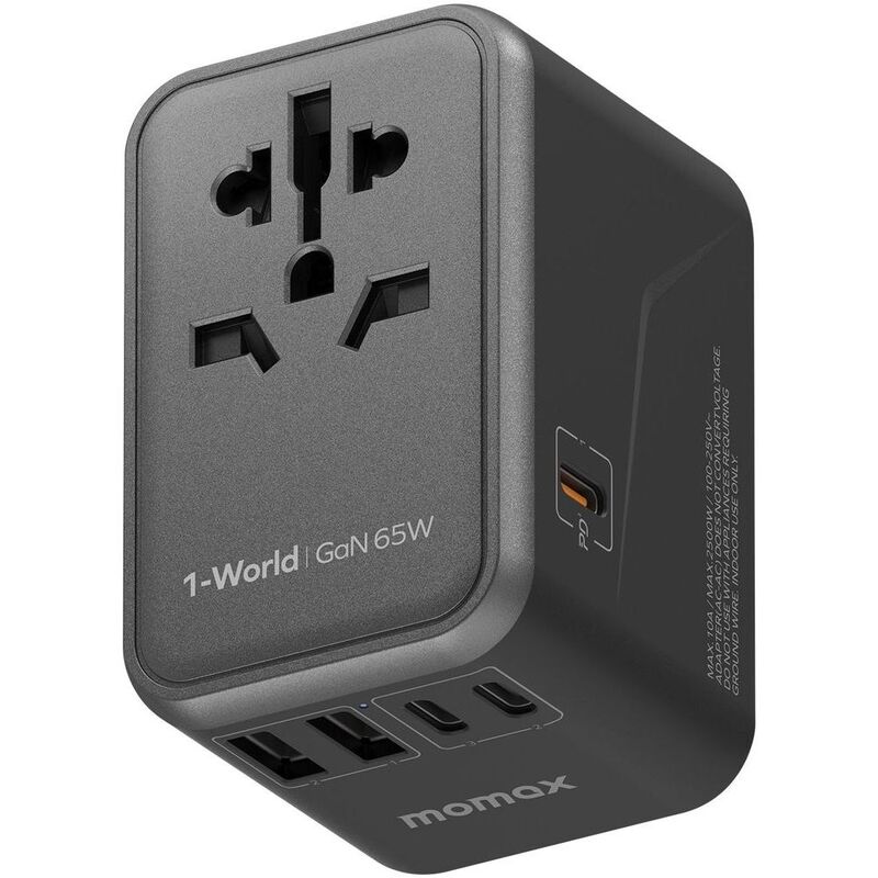 Momax 1-World 65W GaN AC Travel Adaptor - Black