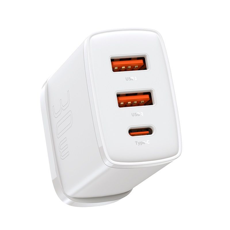 Baseus Compact Charger 2U+C 30W UK - White Baseus Compact Charger 2U+C 30W UK - White