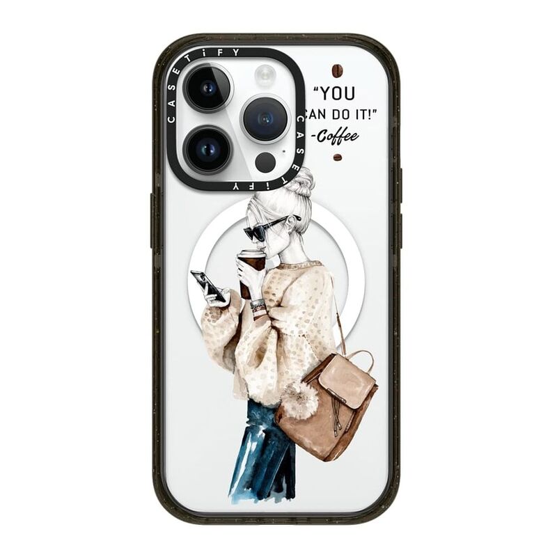 Casetify iPhone 14 Pro Magsafe Compatible Impact Case Girl And Coffee - Clear Black