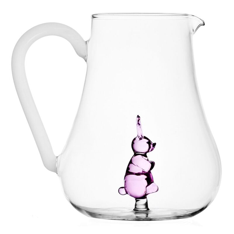 Ichendorf Animal Farm Clear Borosilicate Jug 1.5L - Pink Rabbit