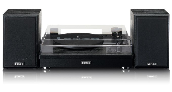 Lenco LS-101BK Belt Drive Wooden Turntable with Speakers - Black Wood