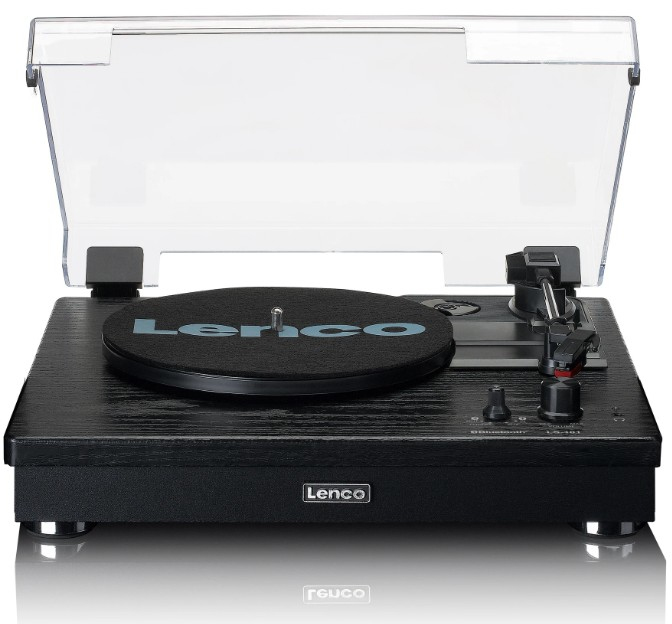 Lenco LS-101BK Belt Drive Wooden Turntable with Speakers - Black Wood