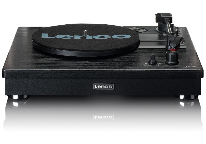 Lenco LS-101BK Belt Drive Wooden Turntable with Speakers - Black Wood