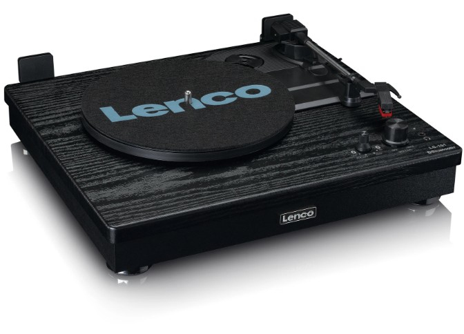 Lenco LS-101BK Belt Drive Wooden Turntable with Speakers - Black Wood