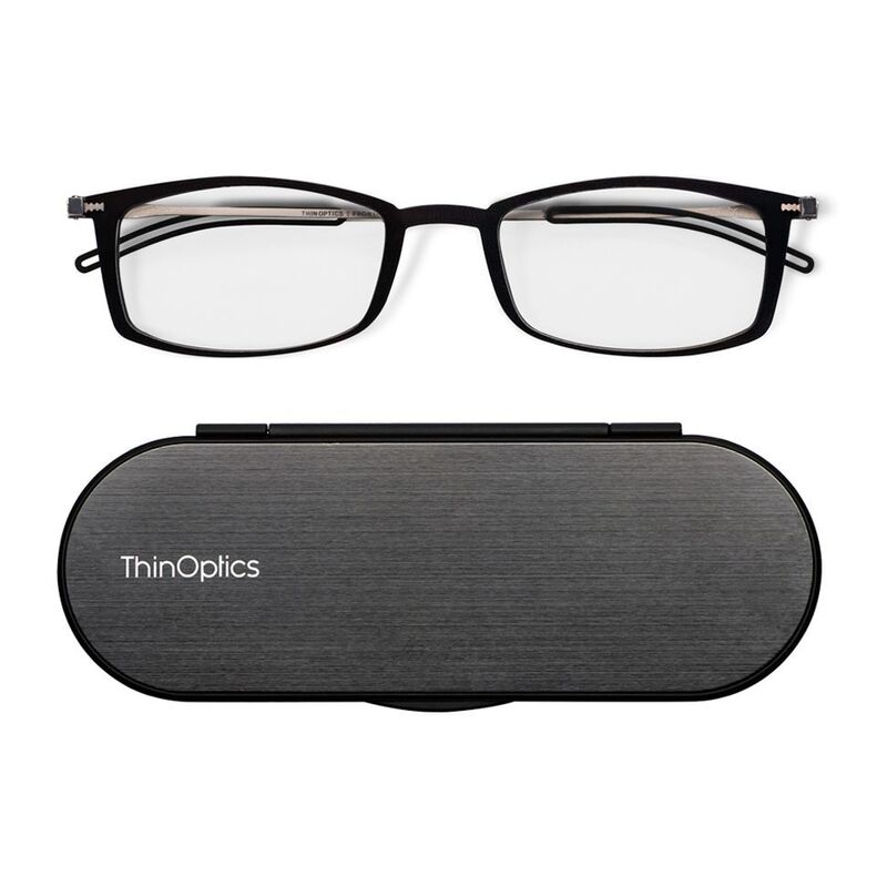 Thinoptics Brooklyn Reading Glasses With Milano Case - Black (+1.5)