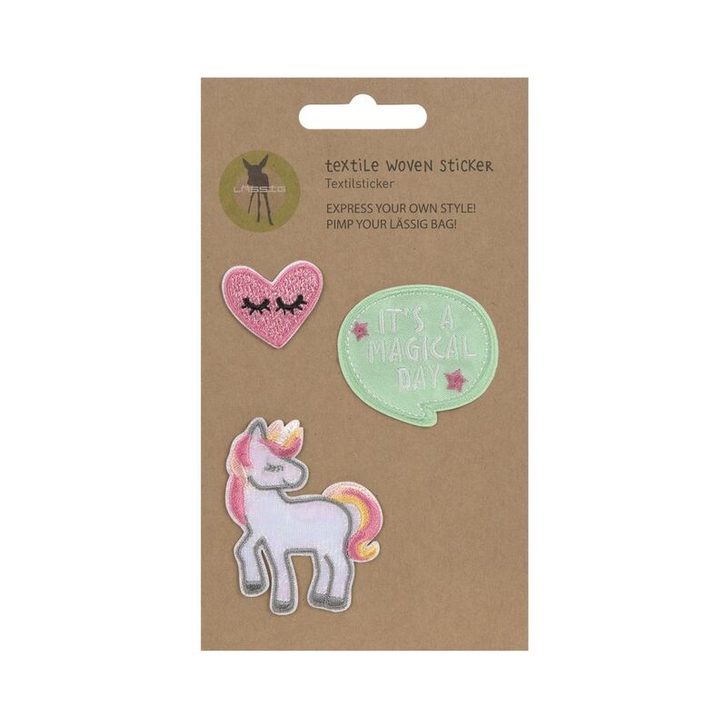 Lassig Textile Woven Sticker Stick On - Unicorn (Set of 3)