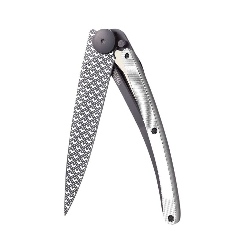 Deejo 37G Pocket Knife - Light (Grey) Aluminium/Quadratic (Black)