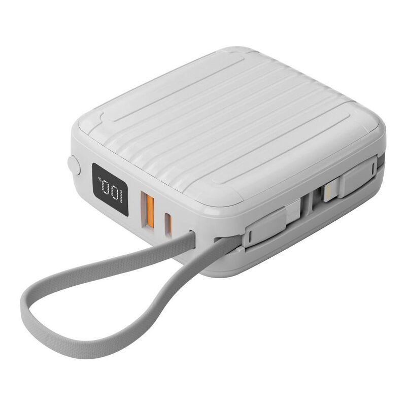 Porodo 10000mAh Magsafe Power Bank Built-In Type-C & Lightning Cable - White