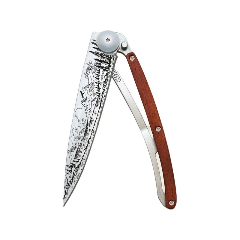 Deejo 37G Pocket Knife - Coral Wood/Mountain (Grey)