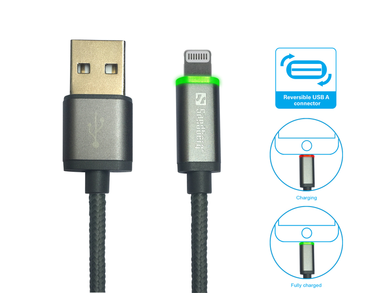 Sandberg Lightning Reversible + LED Cable 1m