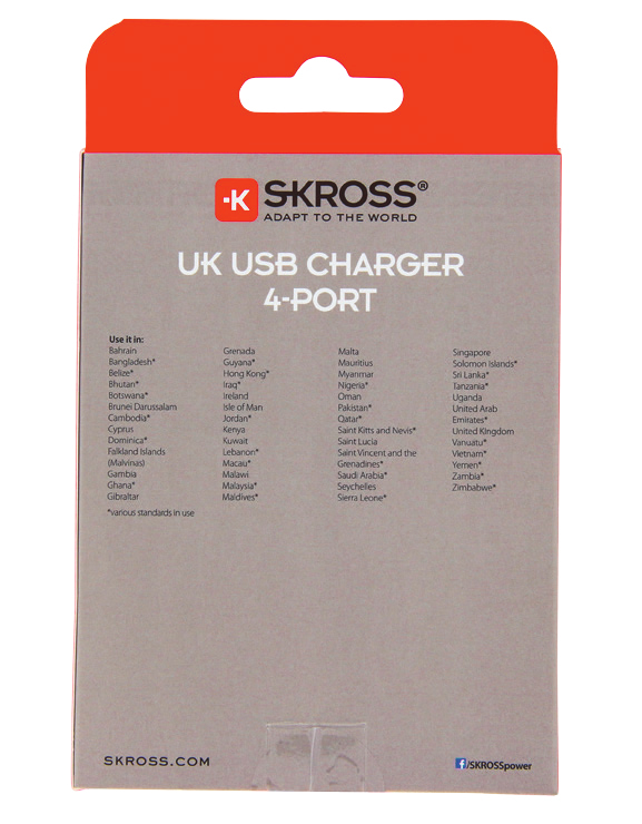 Skross 4 Port 4.8A USB Charger - UK