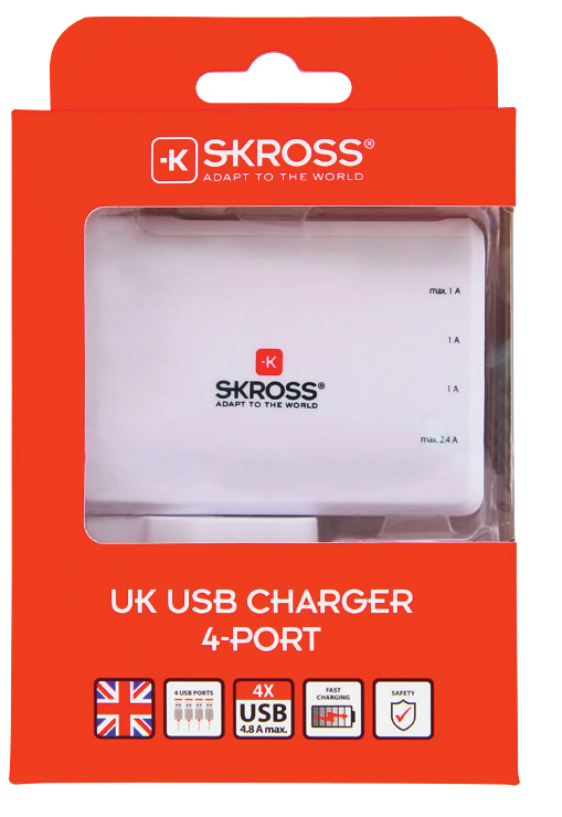 Skross 4 Port 4.8A USB Charger - UK